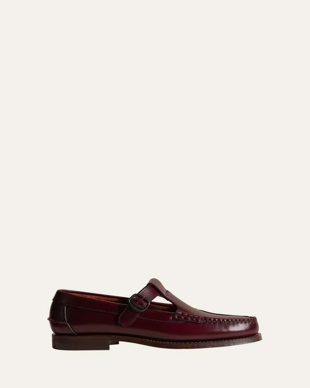 Alber Leather T-Strap Buckle Loafers